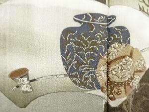アンティーク　地紙に茶道具・龍・家屋風景模様肩裏紋付羽二重男物羽織